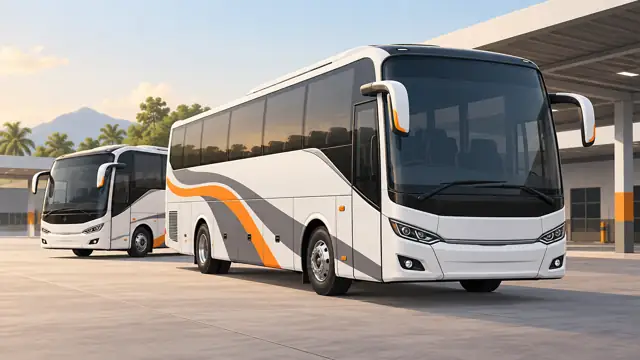 Ilustrasi armada bus penumpang yang terawat di pool